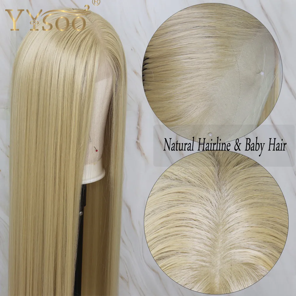 YYsoo 30inch Long 13X 6 syntetyczna koronka przodu peruki dla kobiet 613 kolor japonia Futura Fiber Silky prosto peruki blond z Babyhair