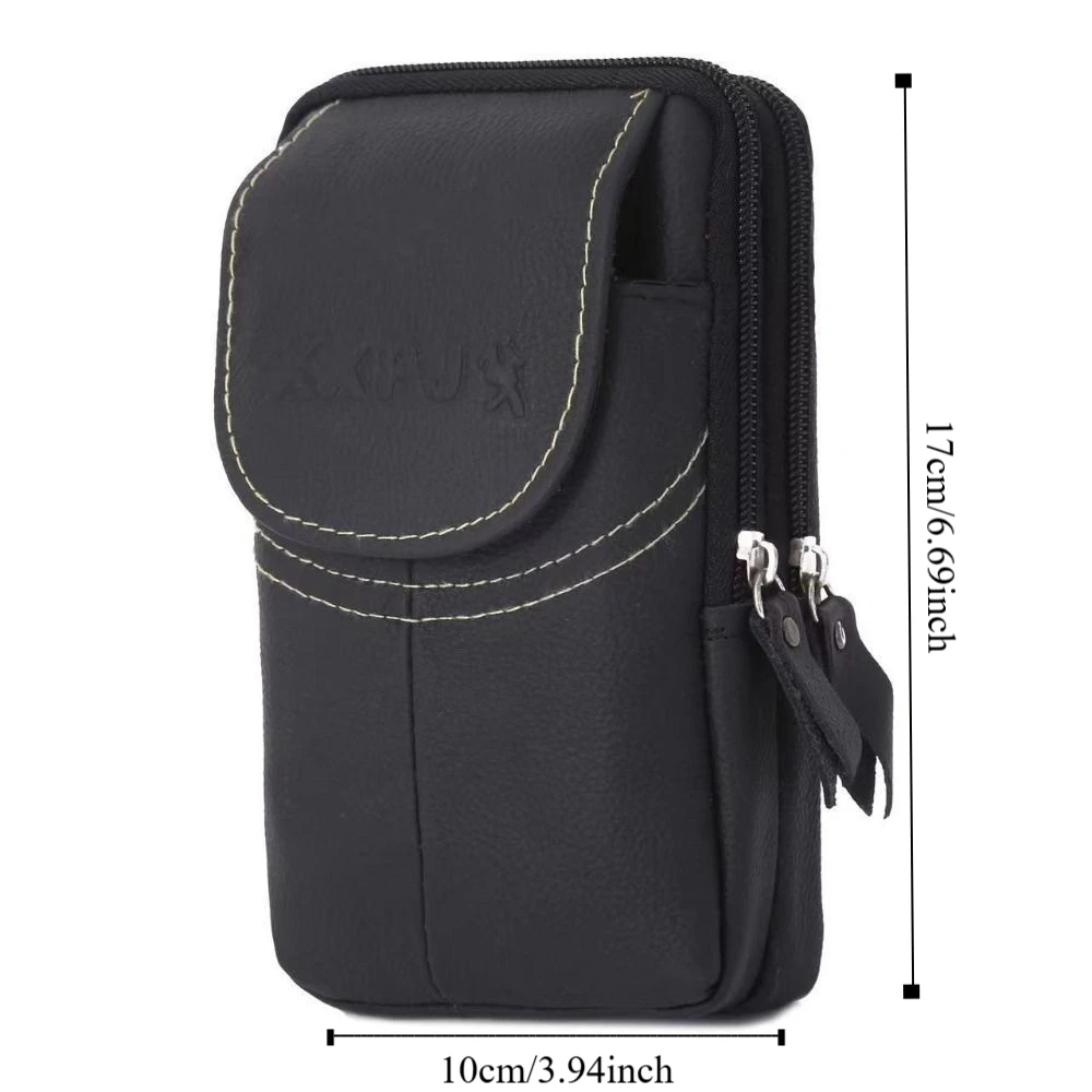 PU Leather Mobile Phone Pouch Multi-layer Solid Color Vertical Phone Belt Hanging Pouch Waterproof Leisure Belt Waist Bag