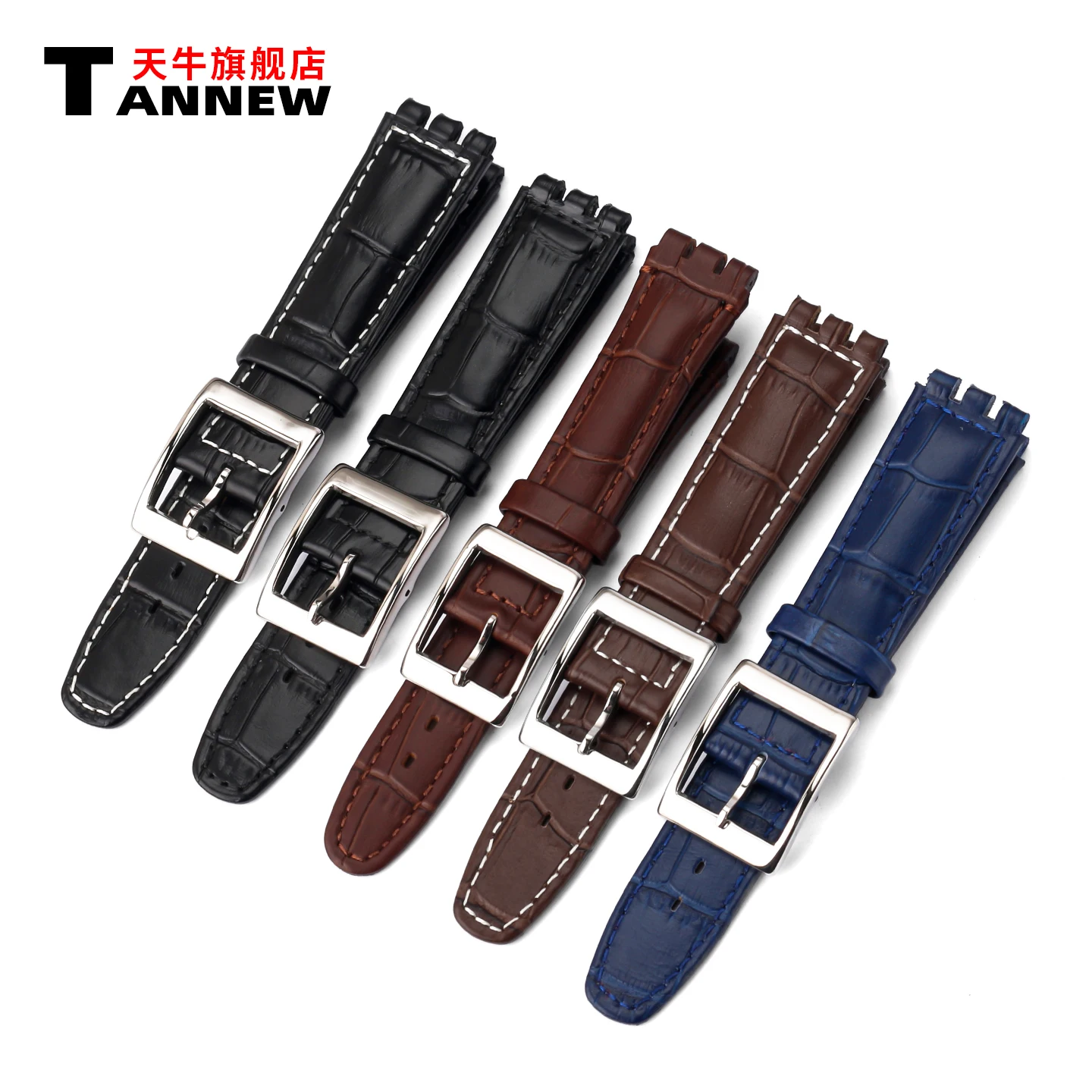 17mm 19mm Genuine Leather Replacement Watch Strap for Swatch Originals YRS YCS YAS Cowhide Band with Grooved Ends Unisex
