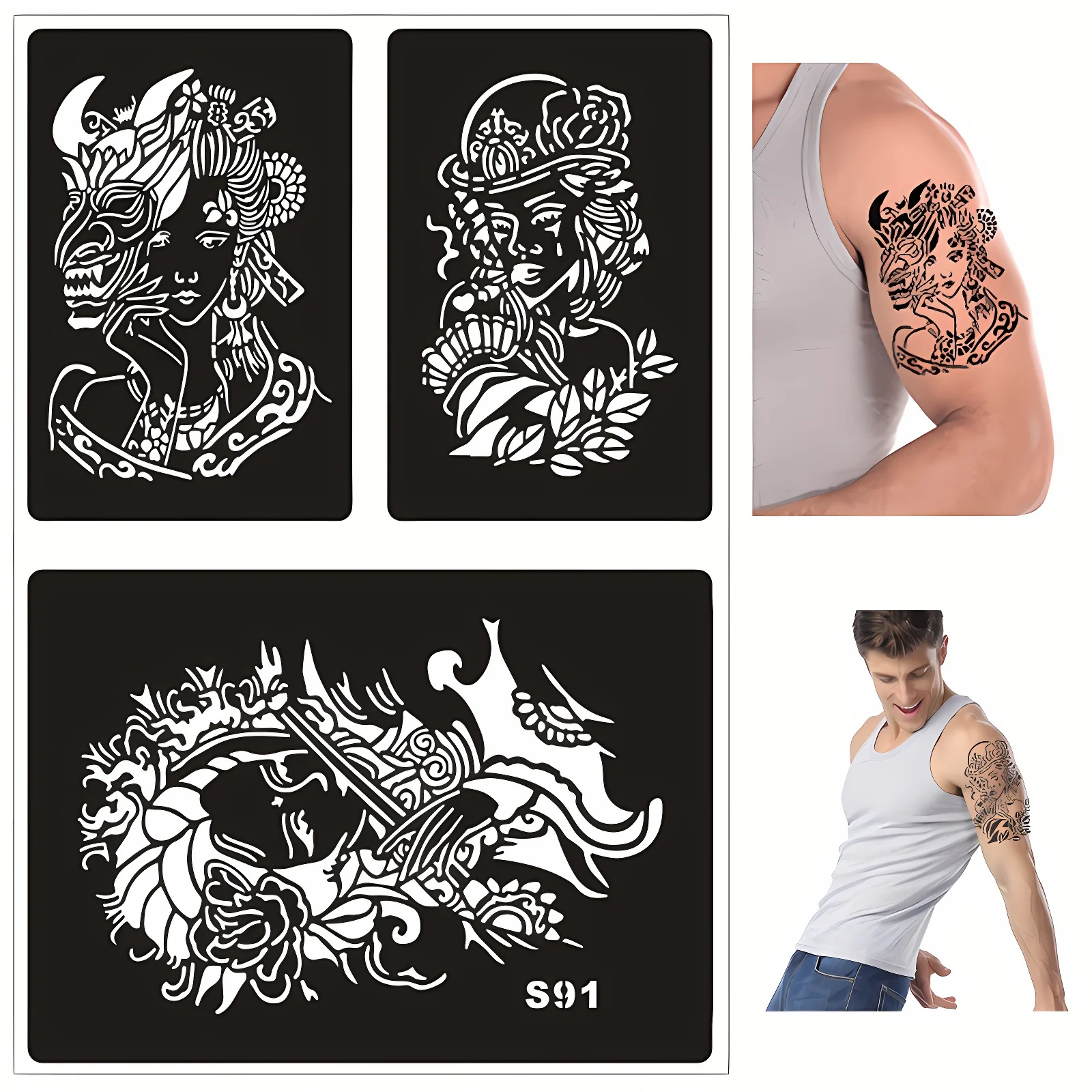 Temporary Henna Tattoo Stencils Reusable for Men Women Scarpion Spider Cobra Indian Arabian Glitter Airbrush Tattoo Templates