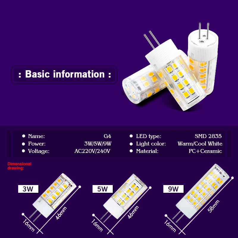 1-8pcs Led Bulb G4 Light Lamp AC 220V 3W 5W 9W SMD2835 Ceramic lamparas led Lighting Lights replace Halogen Spotlight Chandelier