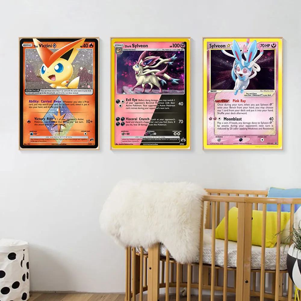 

Posters Anime Pokemon Peripherals Art Introduction to Card Properties Canvas Painting Sylveon Pikachu Picture Mural Decor Gifts