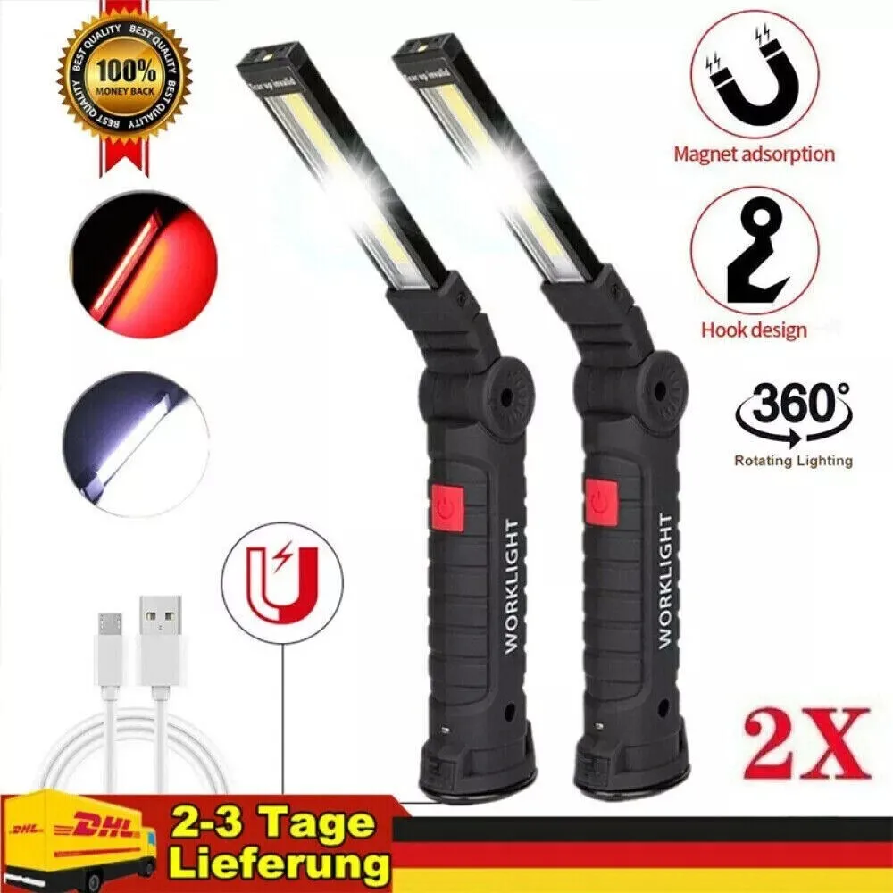 

USB-перезаряжаемый COB LED рабочий фонарь, инспекционный ручной фонарик, лампа с магнитным основанием и поворотом на 360° для ремонта автомобилей и кемпинга