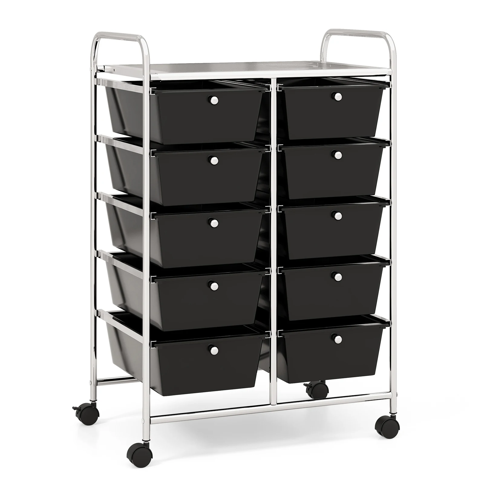 Trolley with 10 stackable drawers, drawer trolley roll container with metal rack and storage space, bathroom trolley