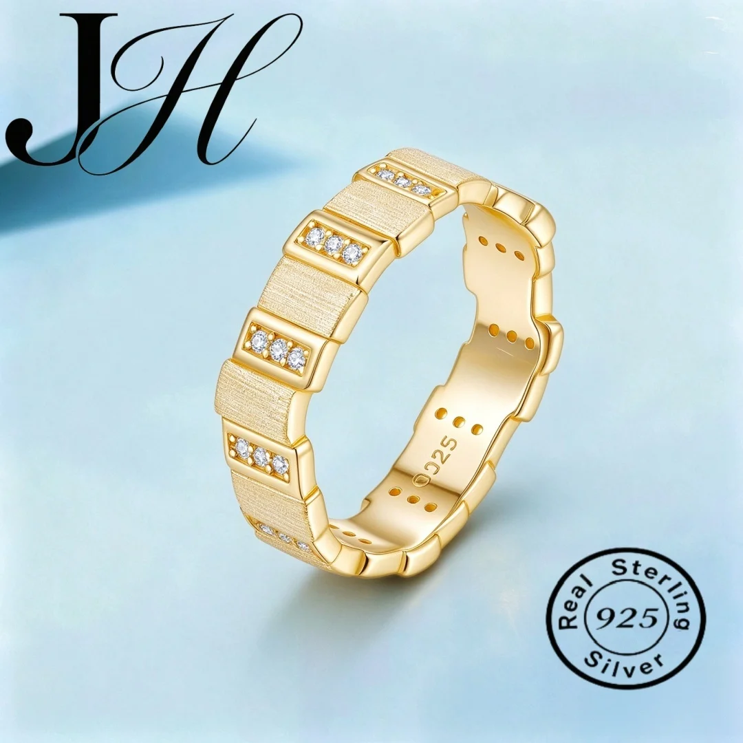 JOIASHOME 925 Sterling Silver Moissanite Ring Women Brushed Finish Geometric Square Band Stackable Finger Ring Fine Jewelry Gift
