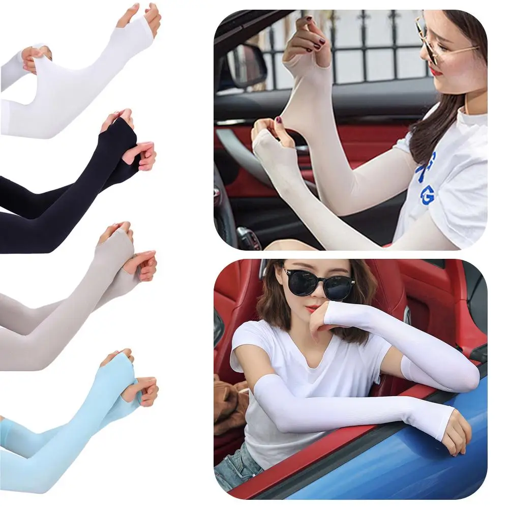 Zomer Ijs Zijde Lange Mouwen Anti-Zonnebrand Arm Cover Mannen Vrouwen Manchet Nieuwe Coole Handmouwen Anti-uv Fietsarm Mouw Vingerloos