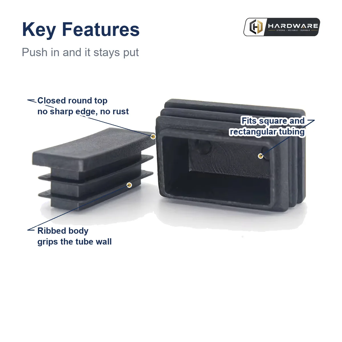 Rectangular Tube End Cap 10x15mm to 60x100mm Black Plastic Insert Plug for Square Steel Tube Furniture Leg 20pcs Pack