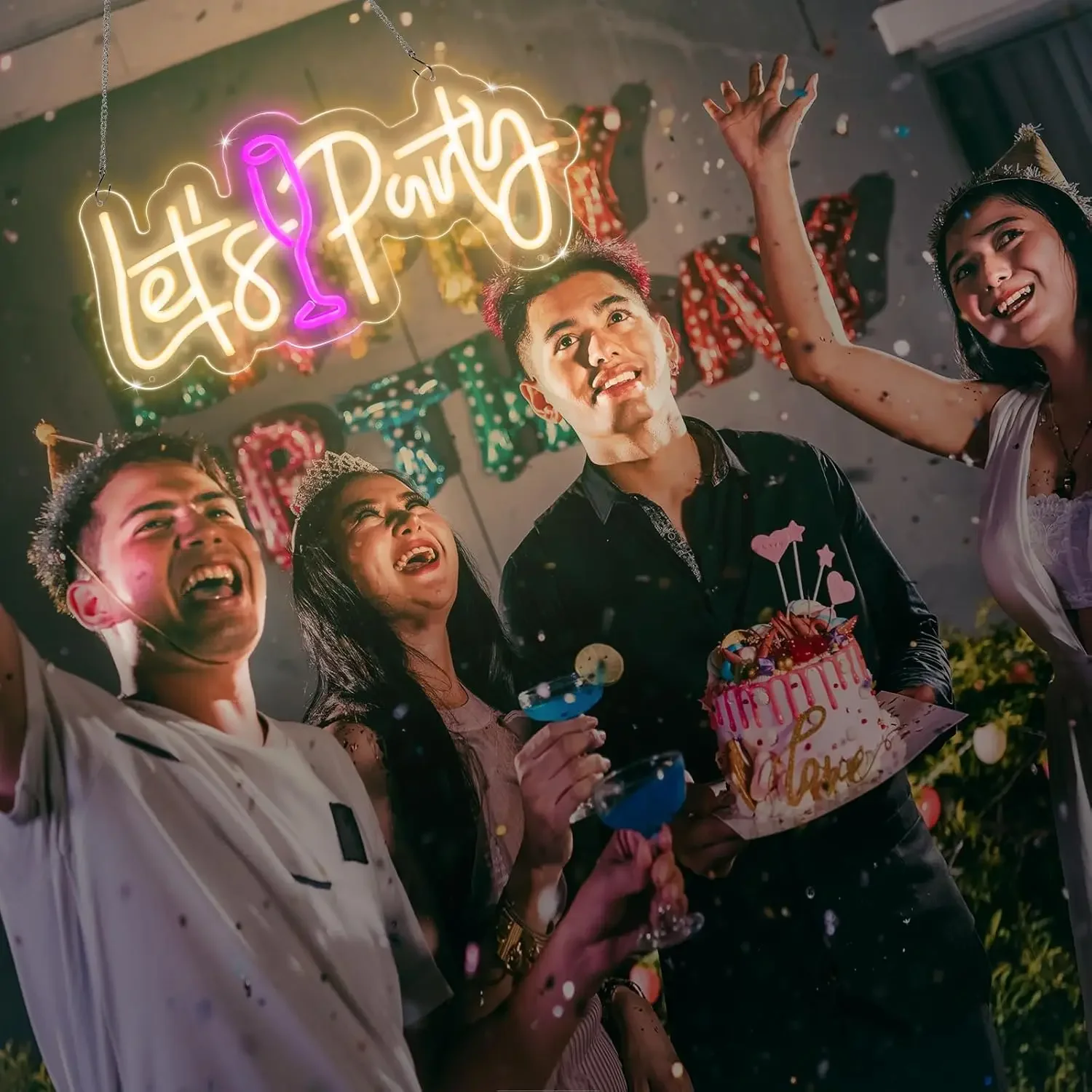 Let's Party Neon Sign USB Powered Dimmable LED Neon Light Sign Wall Decor Bedroom Party Pub Home Decoration Man Cave Gaming Room