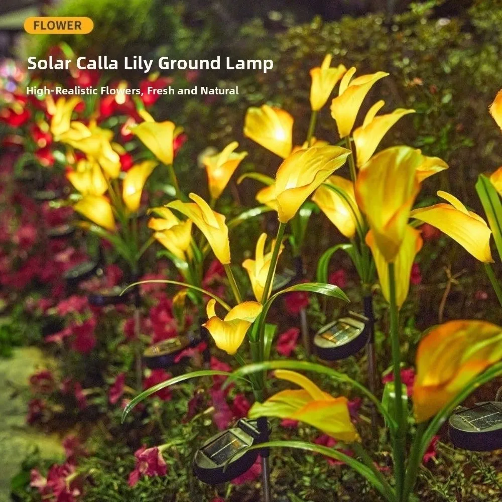 

Creative Solar Calla Flower Lamp Waterproof Colorful Flower Stake Lights Realistic Cordless Landscape Lawn Lamp Outdoor Use