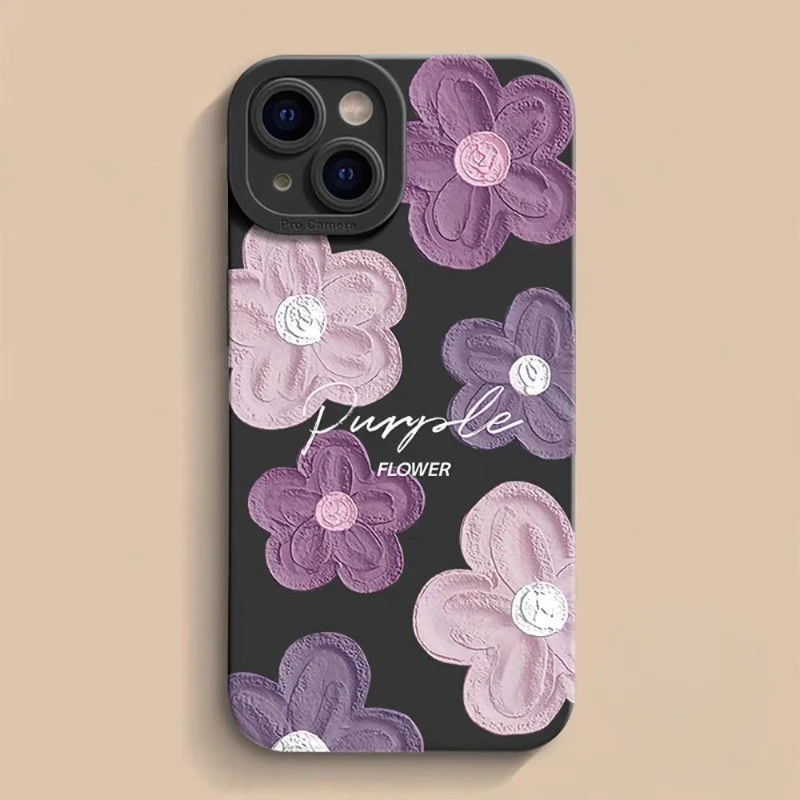 Для Tecno Camon 30 30S Premier 20 Prime 19 Pro Pova 6 5 4 Neo 3 2 5G 4G Чехол для телефона Фиолетовая картина маслом Цветок Мягкий чехол Для Tecno Camon 30 30S Premier 20 Prime 19 Pro Pova 6 5 4 Neo 3 2 5G 4G Чехол для телефона Фиолетовая картина маслом Цветок Мягкий чехол