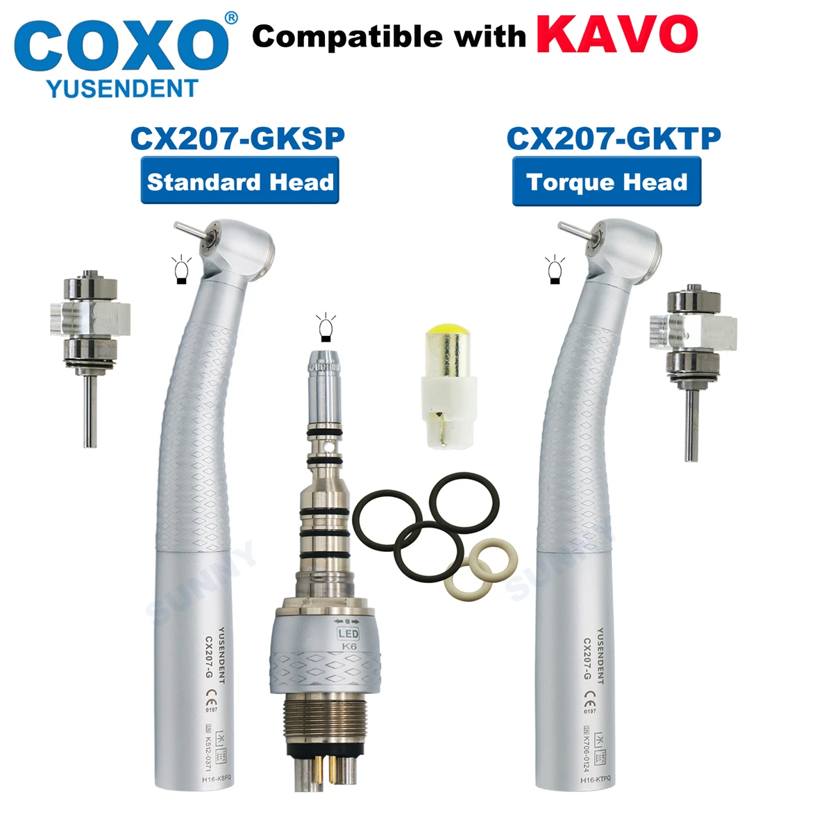 COXO Dental High Speed Turbine Fiber Optic High Speed Handpiece Dental LED Coupler 6 Pin Fit KAVO NSK SIRONA WH CX207 G