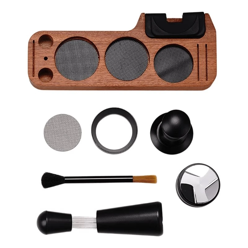 Y42A-WDT Tool Espresso Accessories Kit 7PCS Coffee Tamper Set With Tamping Station And Dosing Funnel