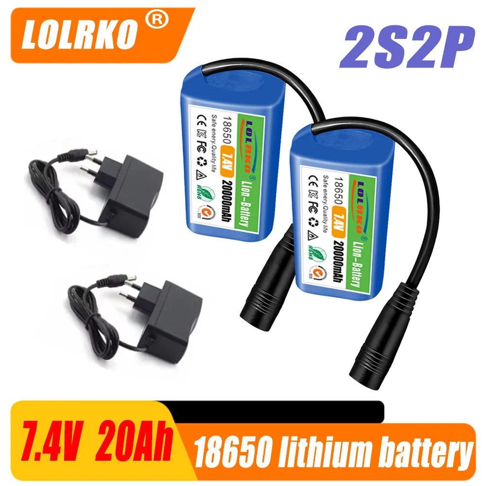 Batterie 7.4V 20000mAh avec chargeur USB pour T188 T888 2011-5 V007 C18 H18, télécommande RC, appât de pêche, bateau, pièces de rechange