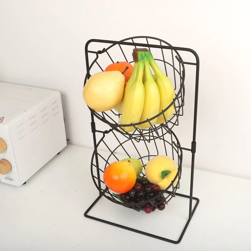 Kitchen Supplies Double Layer Fruit Basket Countertop Commodity Shelf Snacks Seasoning Product Vegetables Storage Basket