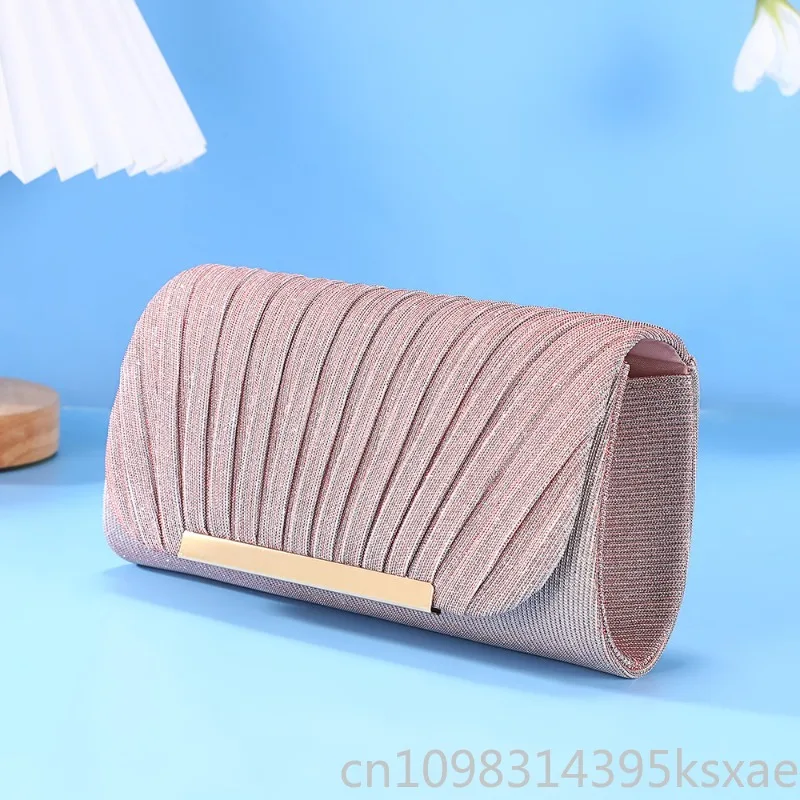 Women's Sequin Pleated Evening Shoulder Bag Chain Strap Clutch Party Wedding Prom Banquet