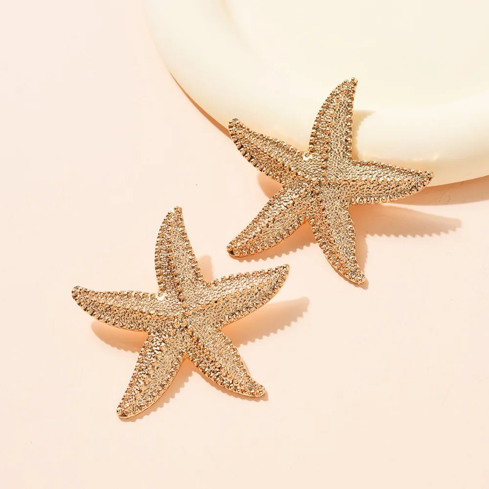 Golden Starfish Design Dangle Earrings Bohemian Sexy Style Alloy Jewelry Beach Party Ear Jewelry