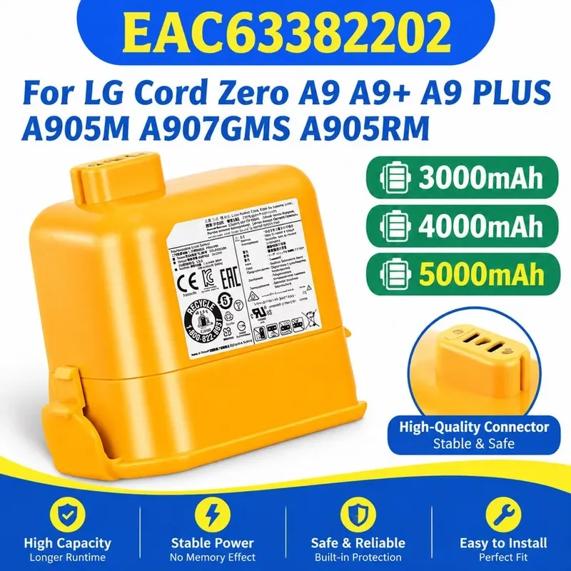 EAC63382202 3000mAh 4000mAh 5000mAh Vacuum Cleaner Battery For LG Cord Zero A9 A9+ A9 PLUS A905M A907GMS A905RM