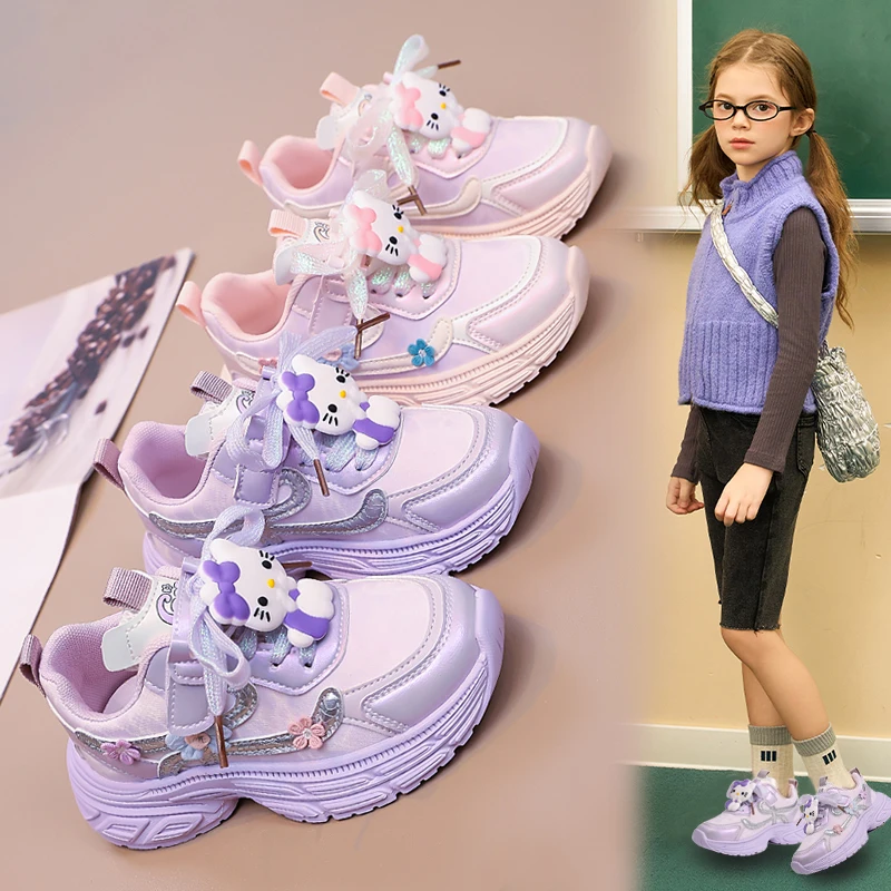 Hello Kitty Girls Shoes Sneakers for Children Student Casual Basketball Shoes Kid Sneakers Running Fashion Sports Shoes
