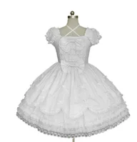 Sweet Women Lolita Princess Cosplay Prom Lace Dress Short Sleeves Halter Neck Ball Dance JSK Outfit Bow Tie Layer Maid Costume