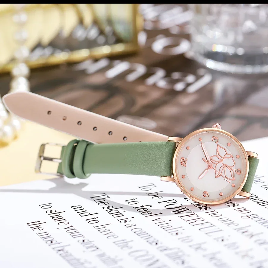 นาฬิกาผู้หญิงแฟชั่นหน้าปัดกลมนาฬิกาควอตซ์สำหรับสุภาพสตรีนาฬิกาข้อมือหนังแบบเรียบง่ายนาฬิกาข้อมือผู้หญิง montre Femme relogio