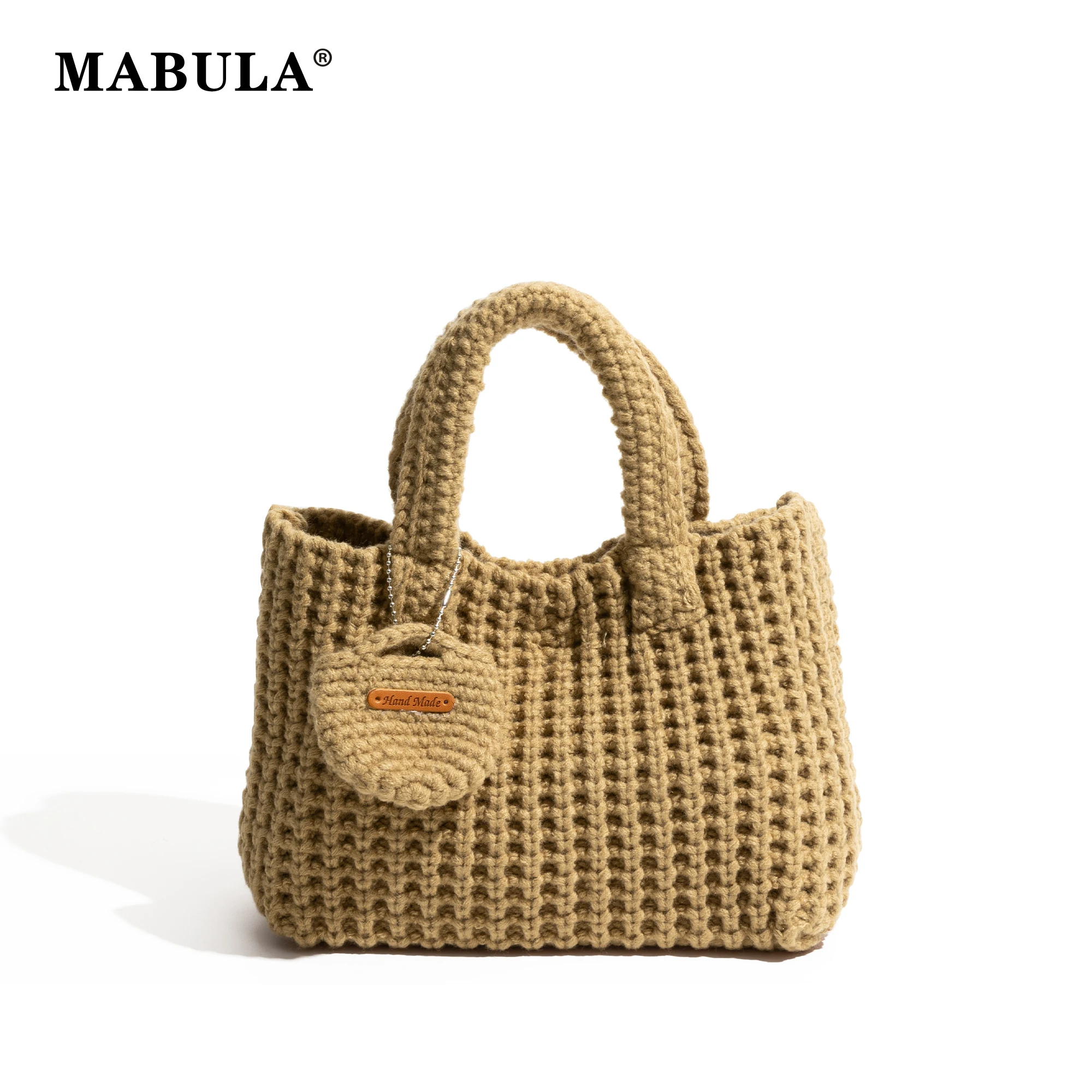 

MABULA Knitted Hobo Handbag Cotton Fabric Woven Handmade Girls Cute Mini Coin Bag Fashion Phone Purse Simple Shoulder Satchel