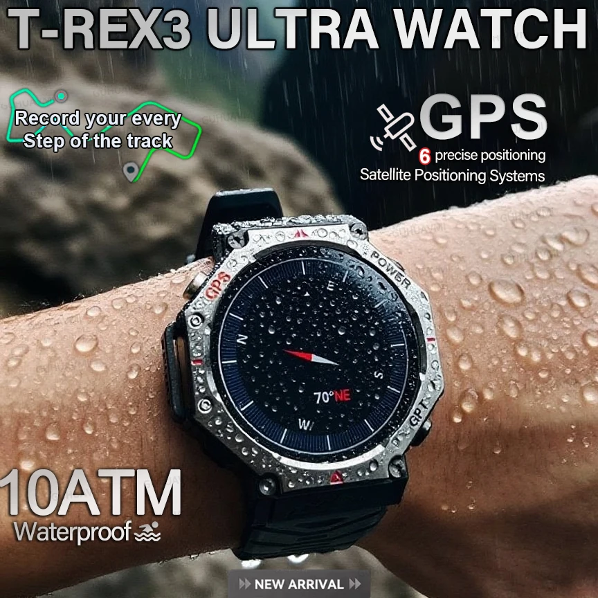 

2025 NEW Military SmartWatch T-Rex 3 Bulit-in GPS Compass Altimeter Barometric 10ATM Waterproof AMOLED Bluetooth Call Smartwatch