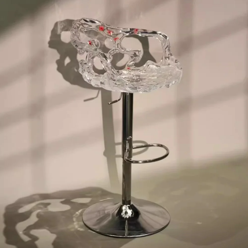 *Nature Inspired Transparent Resin Bar Stools Artistic Clear Resin Stools with Embedded Floral for Cafe