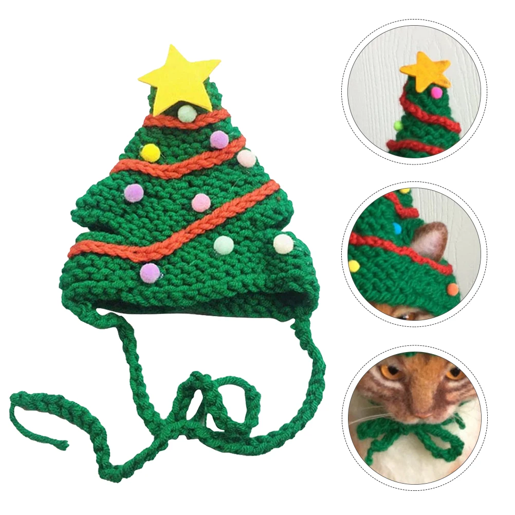

Christmas Cat Hat Festival Yarn Cosplay Prop Woolen Woven Cap Decorative Headwear for Cats Dogs Rabbits Adjustable Straps