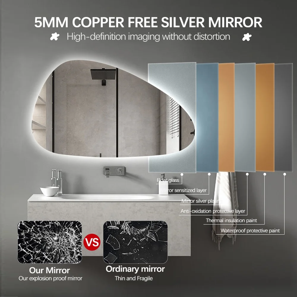 Special Shaped Irregular Smart LED Bathroom Mirror Anti-Fog Wall Mounted Vanity Mirror with LED Light view 5