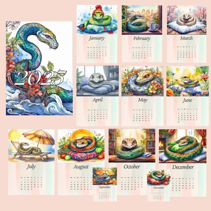 2025 calendário de parede 12 meses calendário mensal de parede planejador de parede calendário de cobra planejamento de papel organização parede giratória brilhante