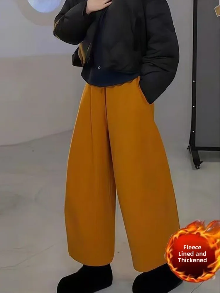 Rode Fce Gevoerde Verstewol Wijde Pijpen Broek Dames Winter Nieuwe Sle Hoge Taille Rechte Cut Loose Fit Pendelen Faion