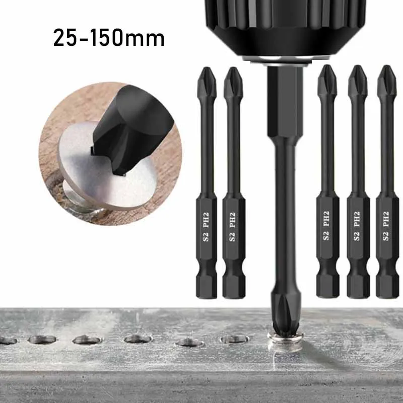 

1/5Pcs S2 Steel Black Cross Hex Shank Allen Wrench Strong Magnetic Hexagon Screwdriver Bits 25-150mm