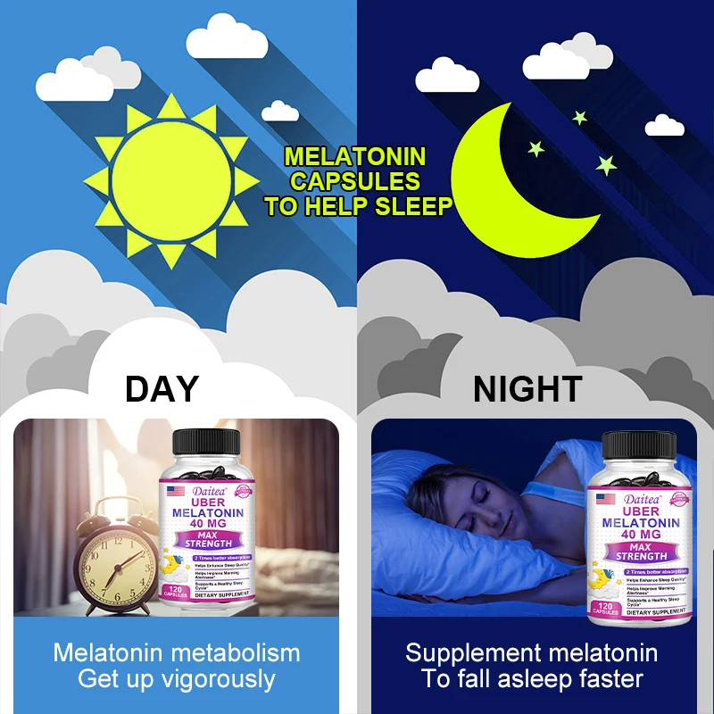 Daitea Super Melatonin Capsules-40mg Contain Vitamin C, Help You Fall Asleep Faster, Relieve Insomnia and Improve Sleep Quality