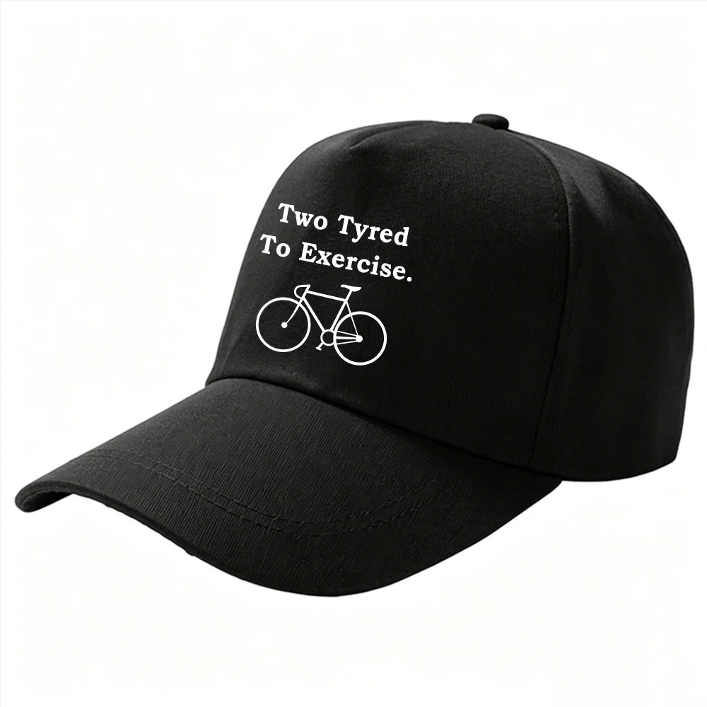 Two Tyred To Exercise Funny Bicycle Silhouette Pun Dad Hat Cyclist Bike Rider Humor Cycling Casual Adjustable Baseball Cap Gift