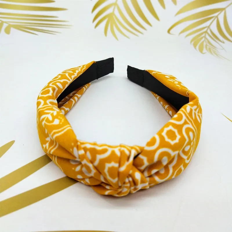 New Fashion Leaves Printed Knot Headbands Wide Ethnic Fabric Twist Hairbands for Women Girls Bezel Hair Hoops Hair Accessories