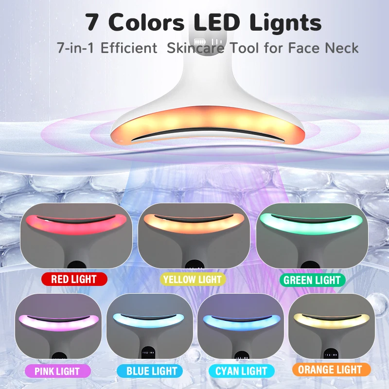 Massaggiatore facciale avanzato con terapia della luce LED a 7 colori con tecnologia a microcorrente per la cura del collo e del viso