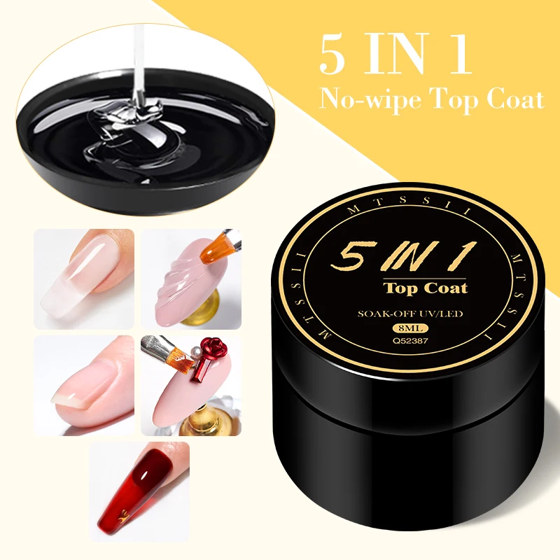 Mtssii 5 in 1 Glue Gel Reinforcement Gel No Wipe Top Coat Nail Art Soak Off UV Gel Varnish 3D Chrome Design Diamond Gel Gel