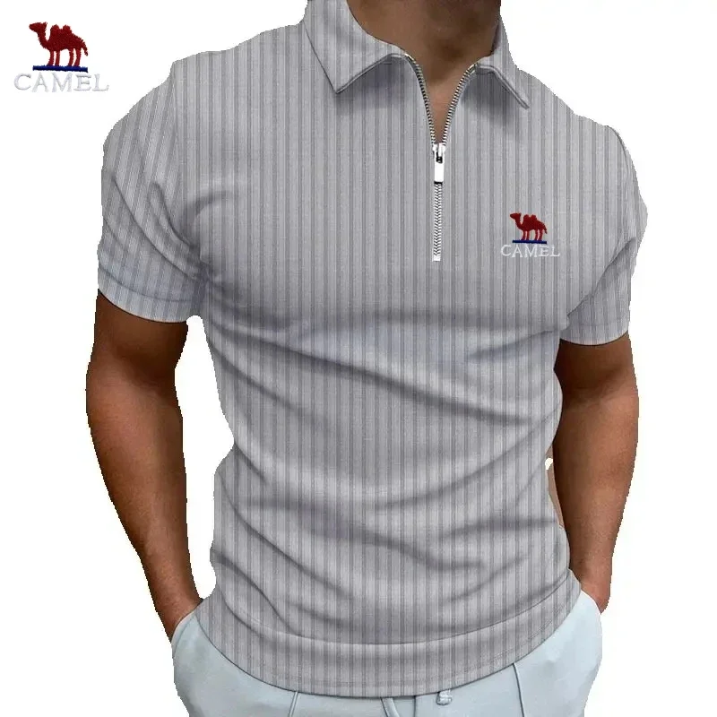 Men's High-quality Embroidered Striped Short Sleeved Polo Shirt for Summer Fashion, Casual, Breathable and Cool Top