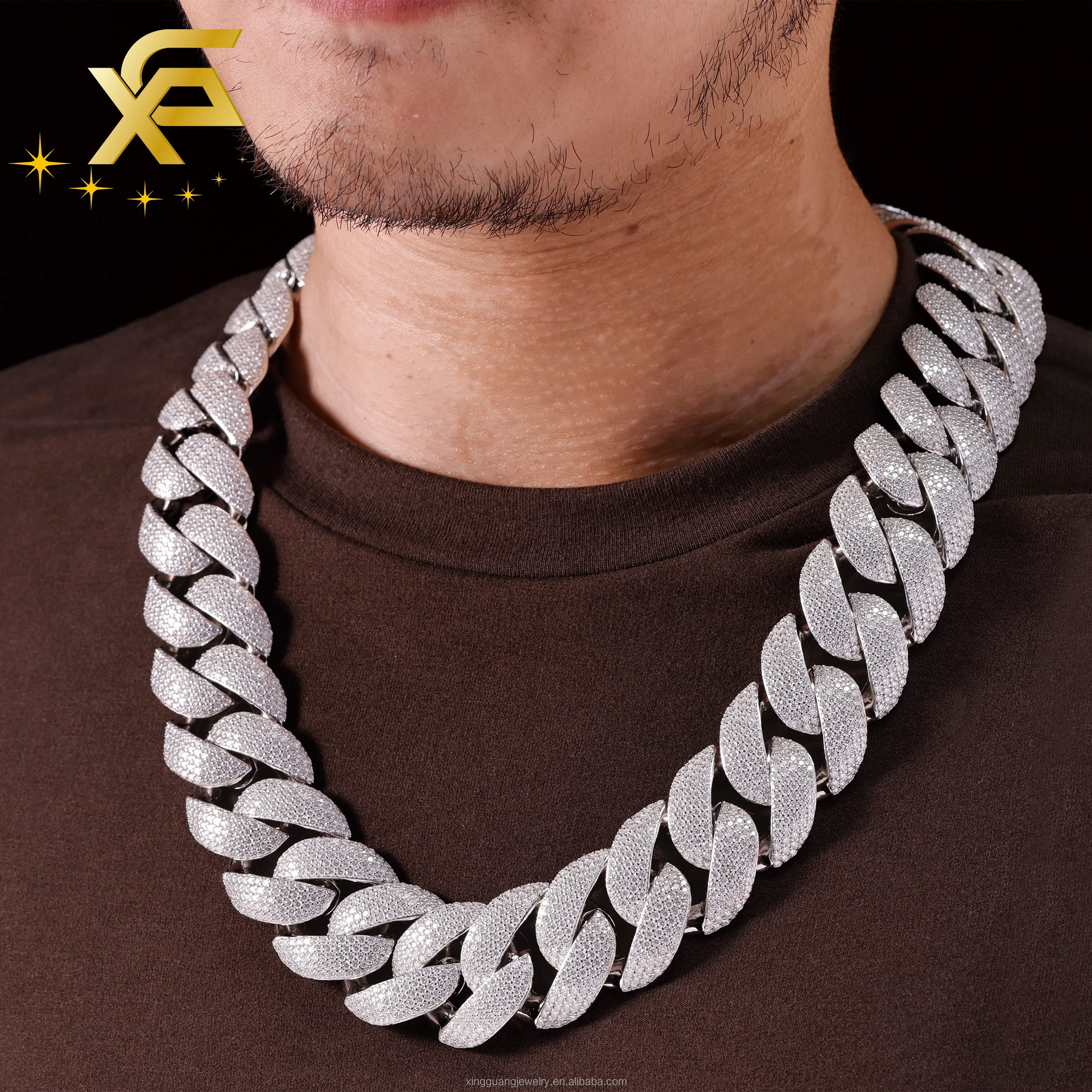 Silver Heavy Weigh Bigger Size Custom Made Iced Out 30mm Diamond Hip Hop Necklace 925 Silver Rapper Cuban Link Chain.