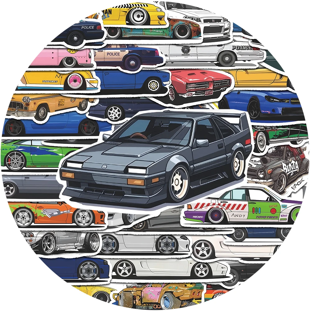 

10/30/52pcs Vintage Racing Car JDM Stickers Cool Cartoon Sticker for Kids Toy Motorcycle Notebook Phone Graffiti Decals Packing