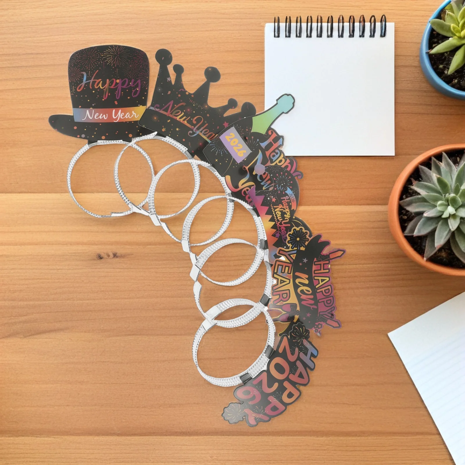 

6Pcs 2026 New Year Headwear Collection Festive Hair Hoops for NYE Party Favors Chinese Spring Festival Outfit Photo Booth Props