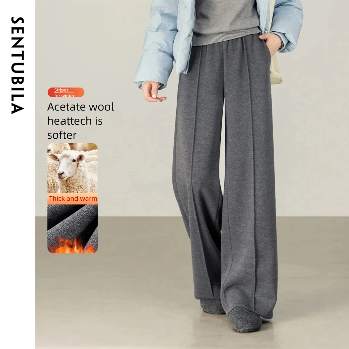 

SENTUBILA Women's Knitted Pants 2025 Winter New Casual Commute Straight Pants Pockets Wide-leg Pants Female Clothes 154K80280