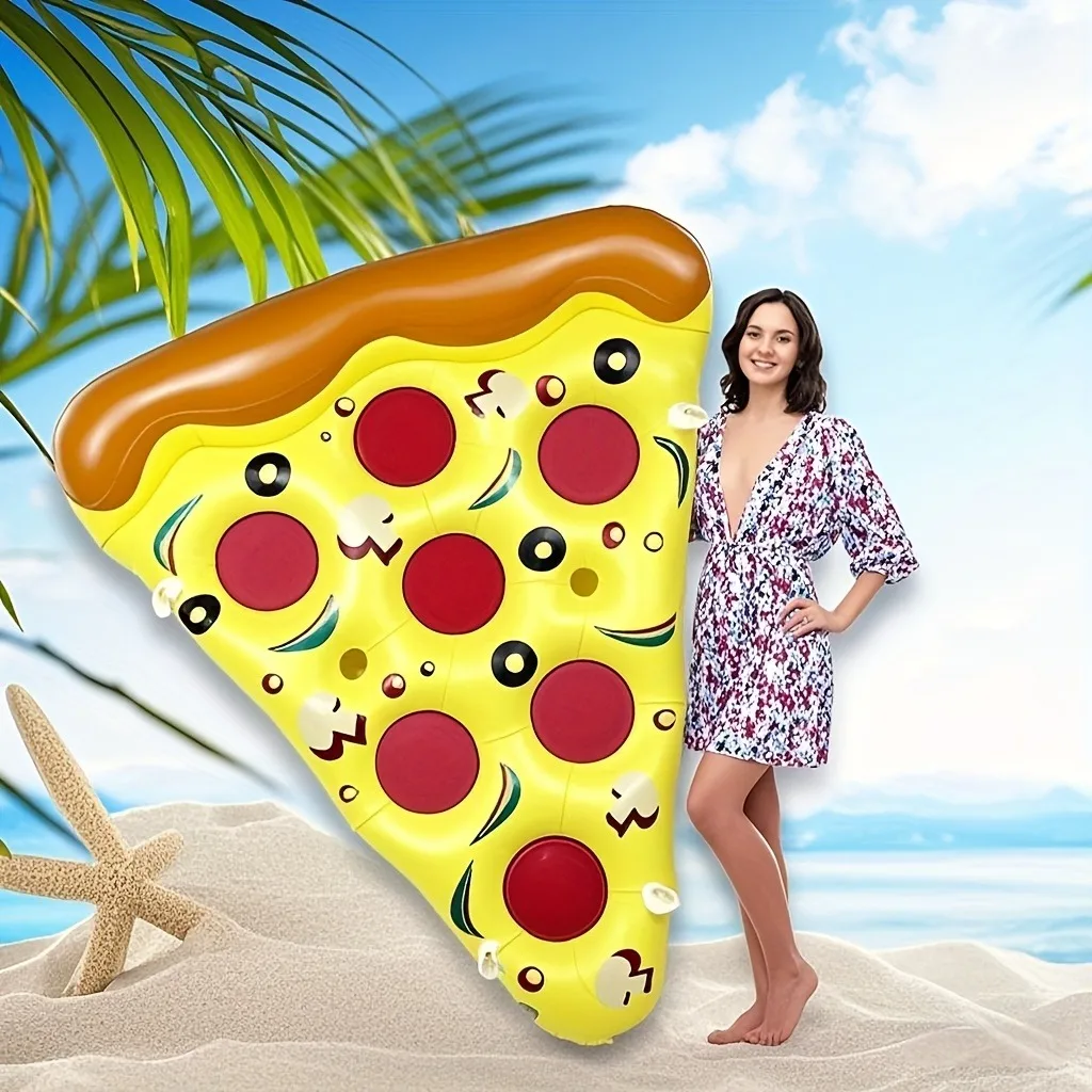 71-inch Inflatable Pizza Pool Float For Adults- Giant Slice Design Pool Rafts With Cup Holder & Quick Inflation, Heavy-Duty PVC
