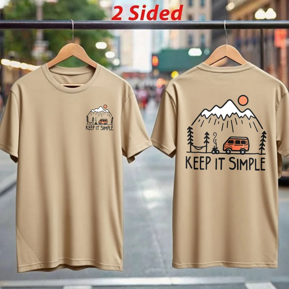 Keep It Simple Van Camper T-Shirt Minimalist Mountain Camping Graphic Tee  Unisex Cotton Shirt Outdoor Nature Wanderlust Gift