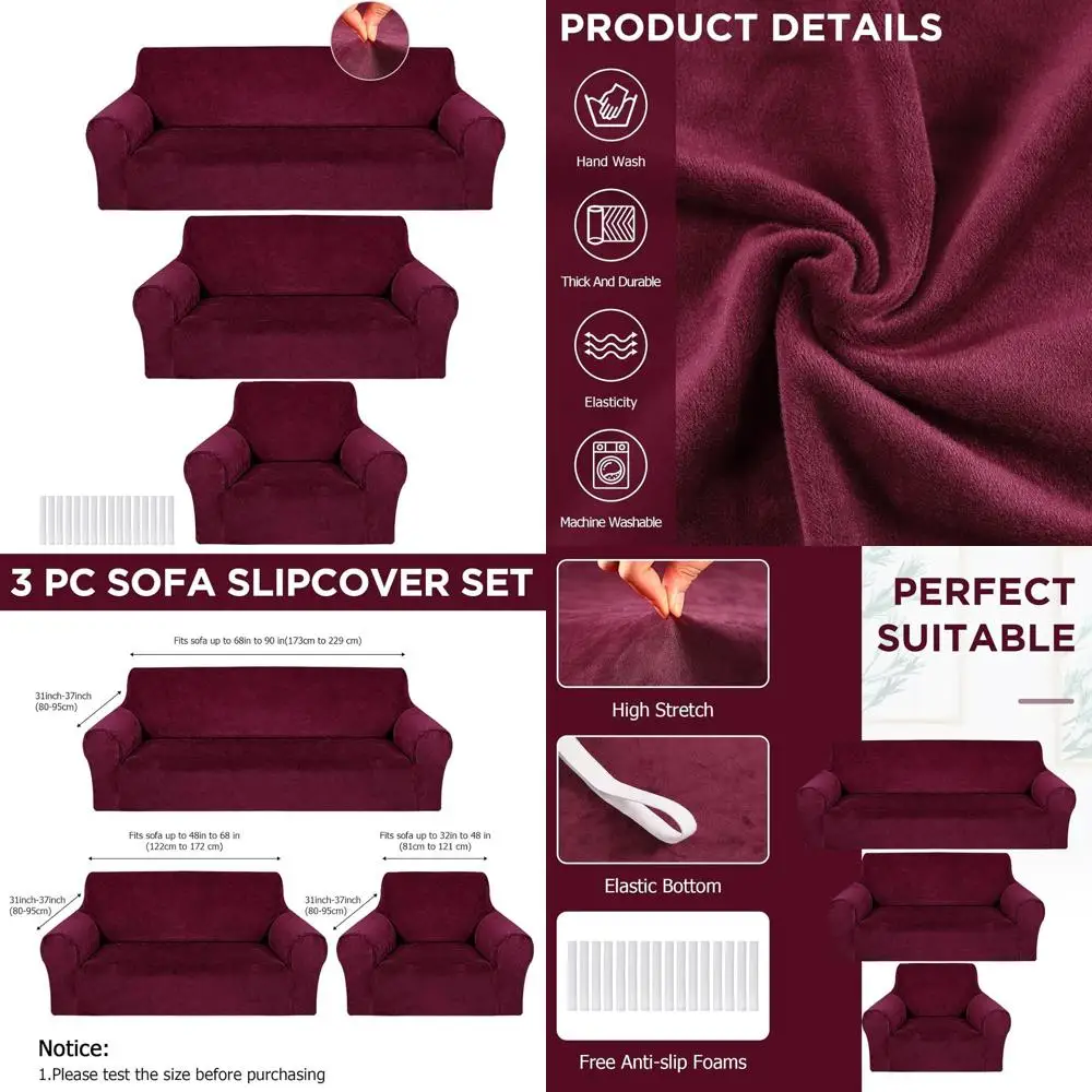 

Формирующие бархатные чехлы для дивана, двухместного сиденья и кресла — бордовые защитные чехлы для мебели для диванов