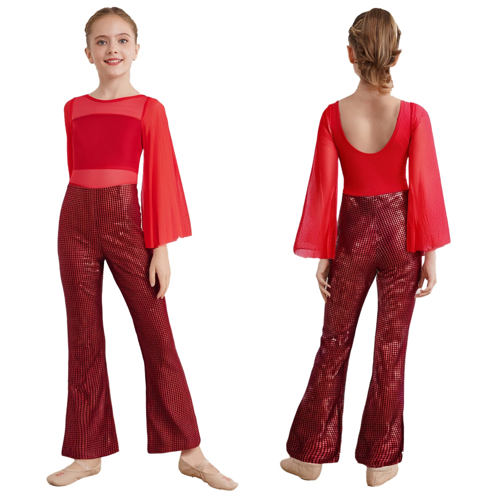 Costume de danse de pom-pom girl pour enfants filles, vêtements de danse latine Jazz, combinaison métallique à cloche, Costume de spectacle de fête à thème de carnaval