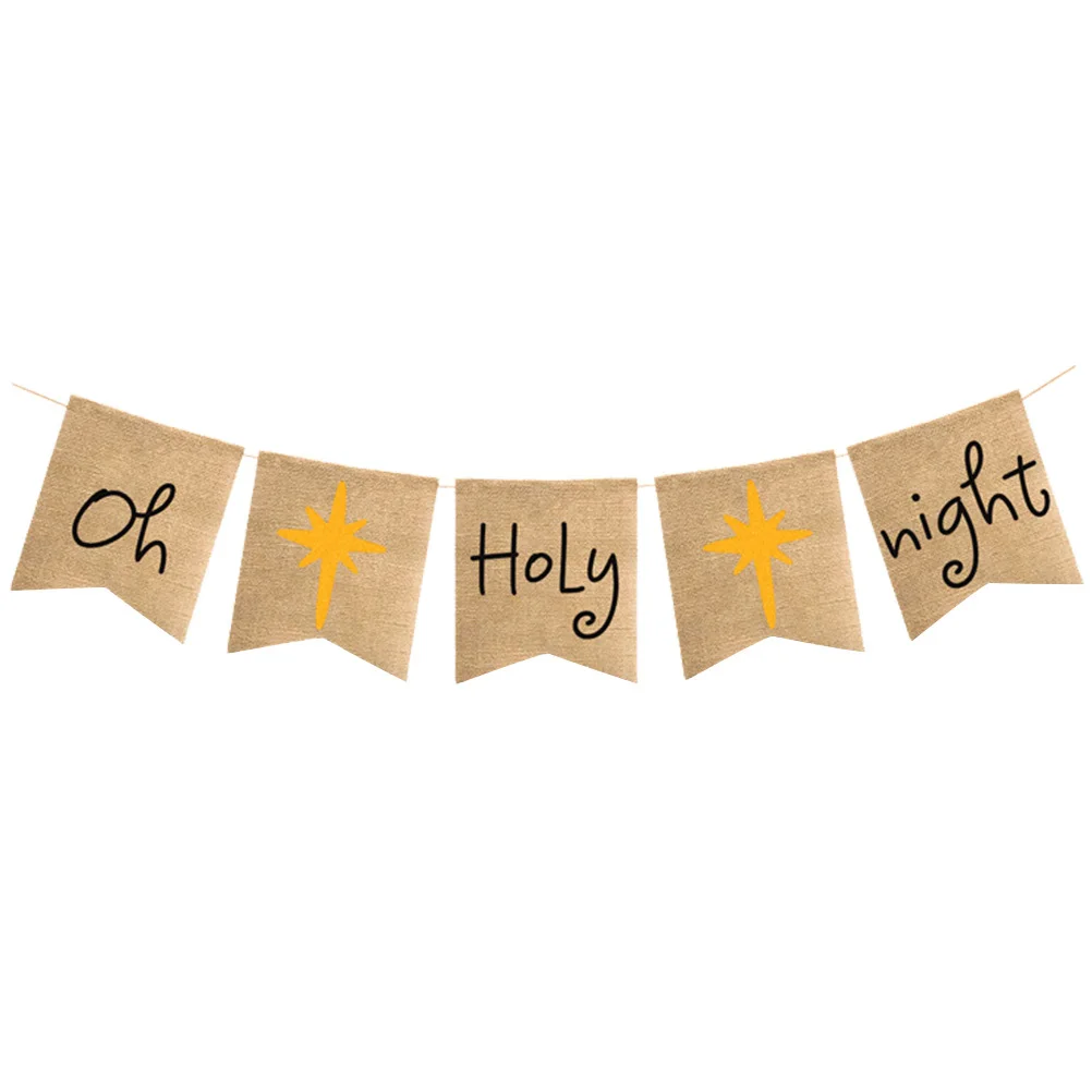 

Oh-Holy-Night Printed Christmas Tree Garland Large 17x21cm Burlap Banner Rustic Home Mantel Fireplace Seasonal Decoration