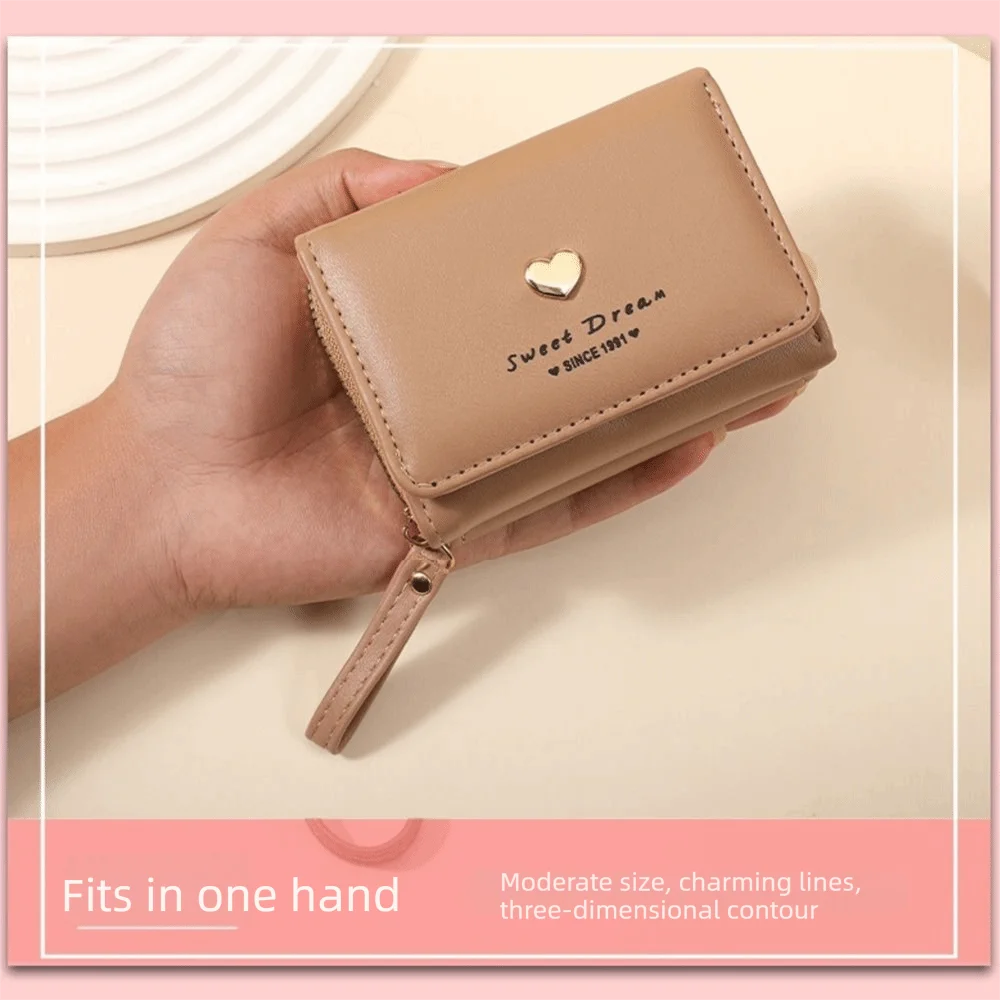 Casual Multi-Card Slot Cash Bags Short Zippered Love Heart Wallet Simple Coin Purse For Women