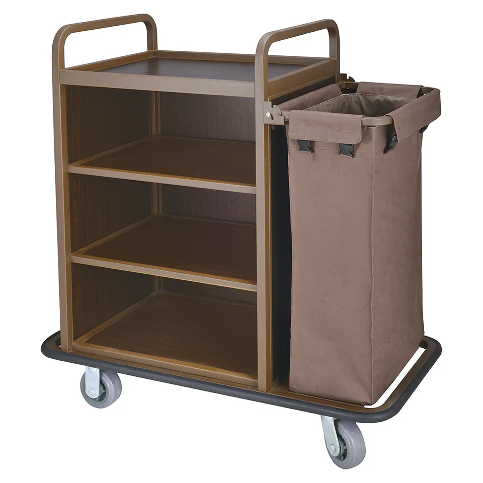 Hotel Durable Metal Catering Kitchen Restaurant Room Cleaning Service Cart Housekeeping Trolley Maids Cart Trolley Janitor Cart