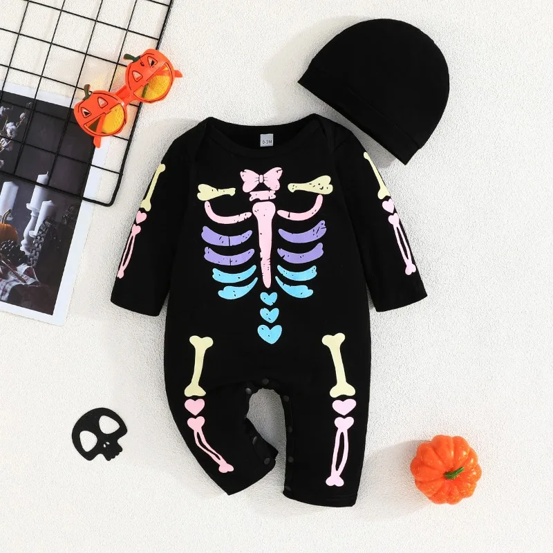 

Baby Halloween Costume Baby Clothes Colorful Skeleton Jumpsuit Long Sleeve Toddler Cute Skull Printing Outfit Boys Girls Costume